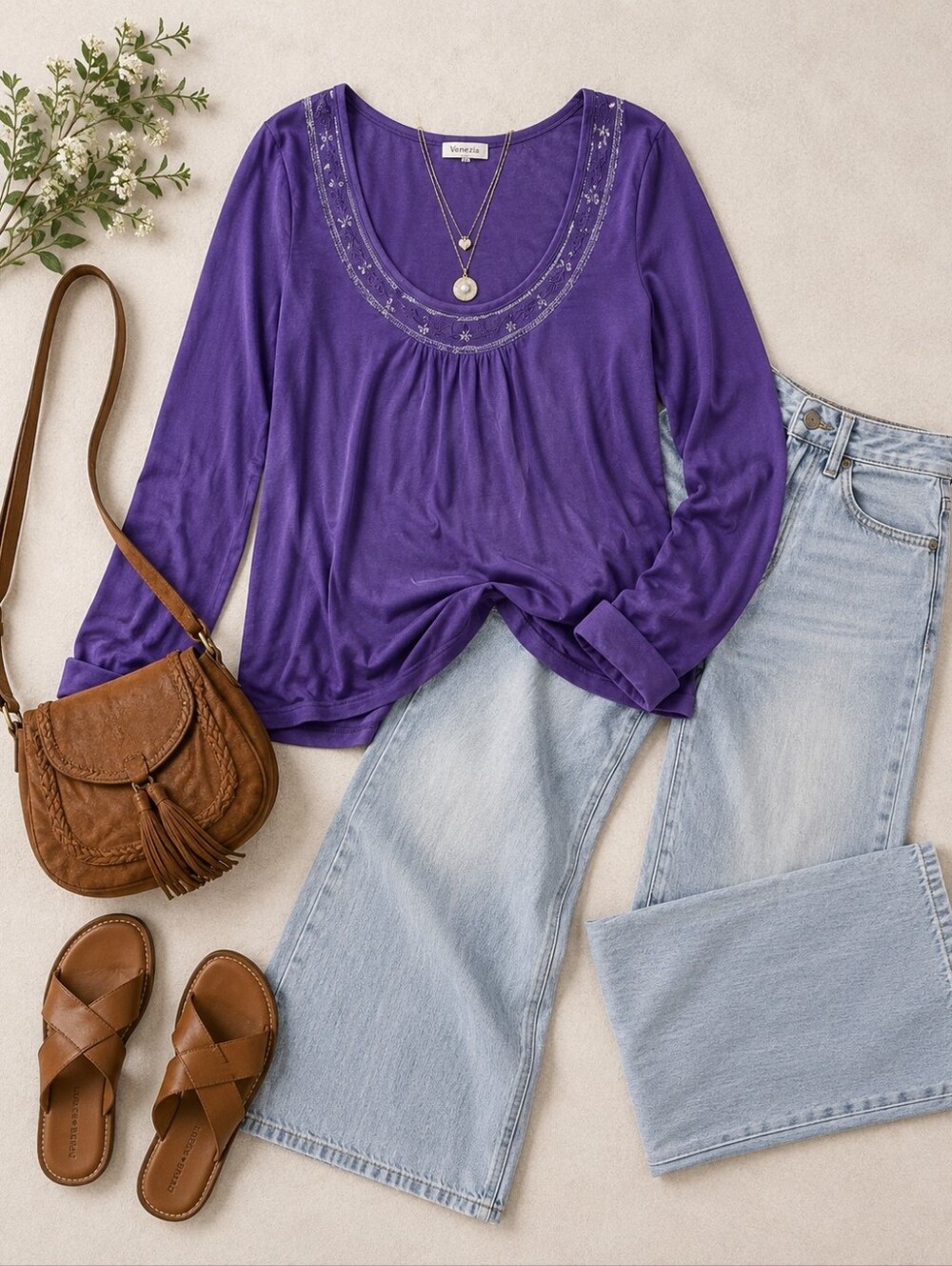 BOHO Cotton Blend Purple Beaded Woman's Top Size XL (22-24)